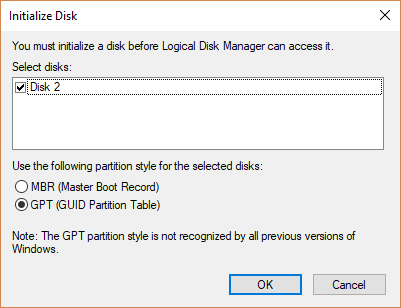 initialize disk window