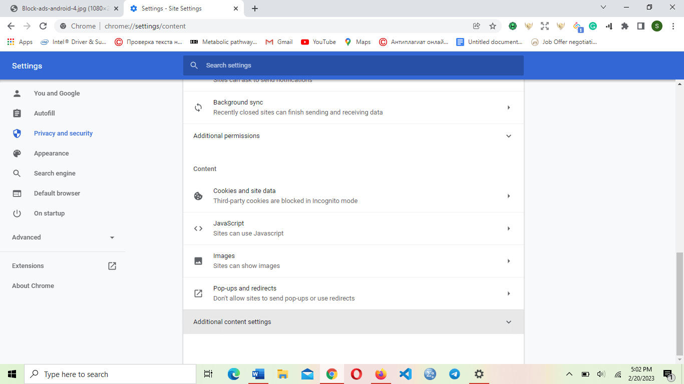 Additional Content Settings