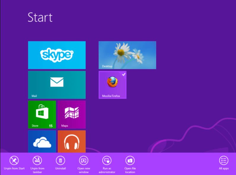 This image depicts the Start screen on Windows 8.