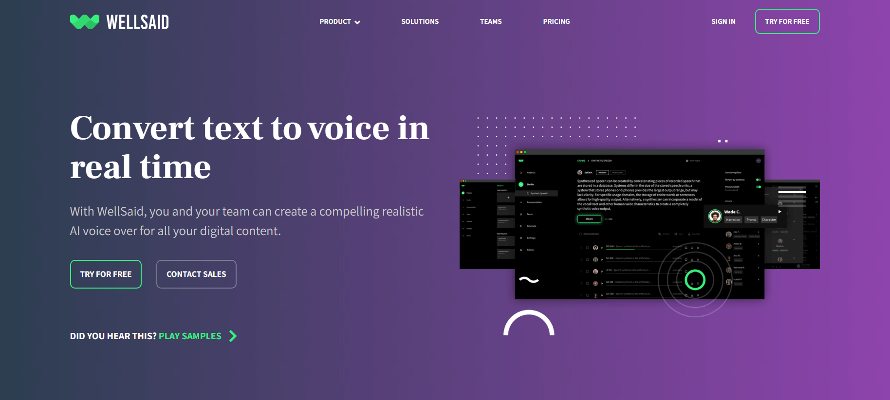 Image of WellSaidLabs.com home page