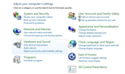 This image depicts what the control panel looks like on Windows Vista and Windows 7.