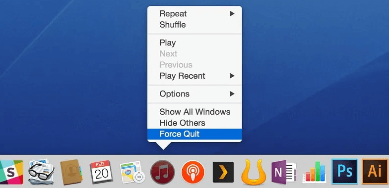 The Force Quit opton with Mac Dock.