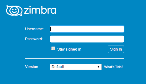 Zimbra sign in tab.