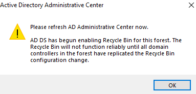 Check if ad recycle bin is enabled