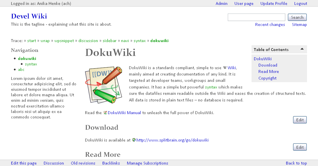 Logging into DokuWiki